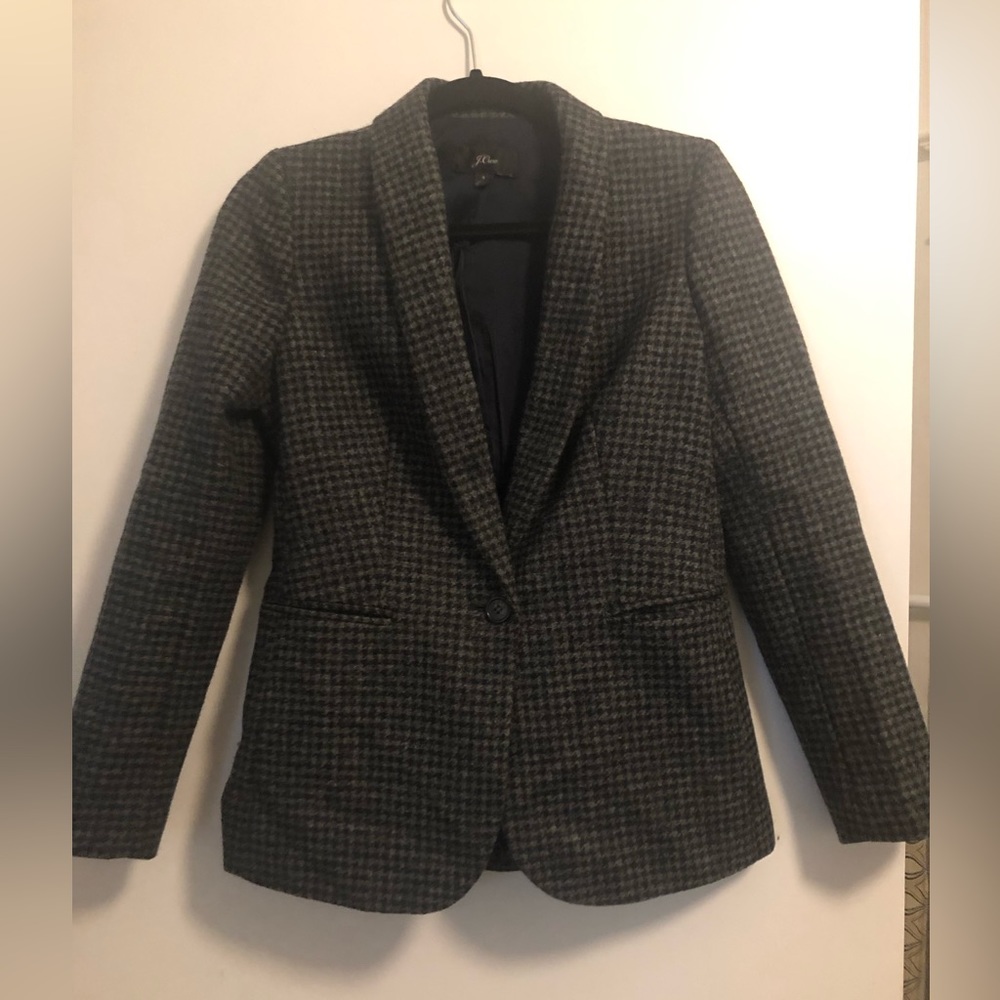 J Crew houndstooth tweed blazer with red collar (4)
